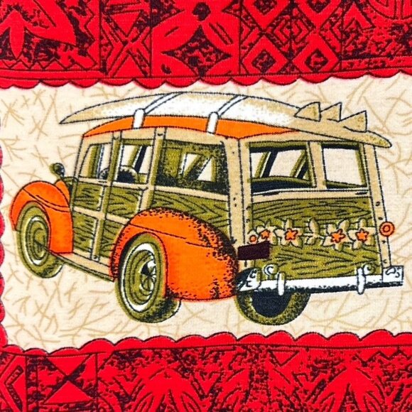 Vintage Roundy Bays Surf Hawaiian Shirt Size M Woody Print Red Beach - Picture 8 of 11